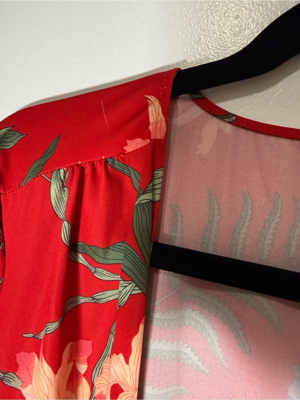H&M Tropical Red Floral Midi True Wrap Dress Long Sleeves Women’s Size 6 - Picture 15 of 16